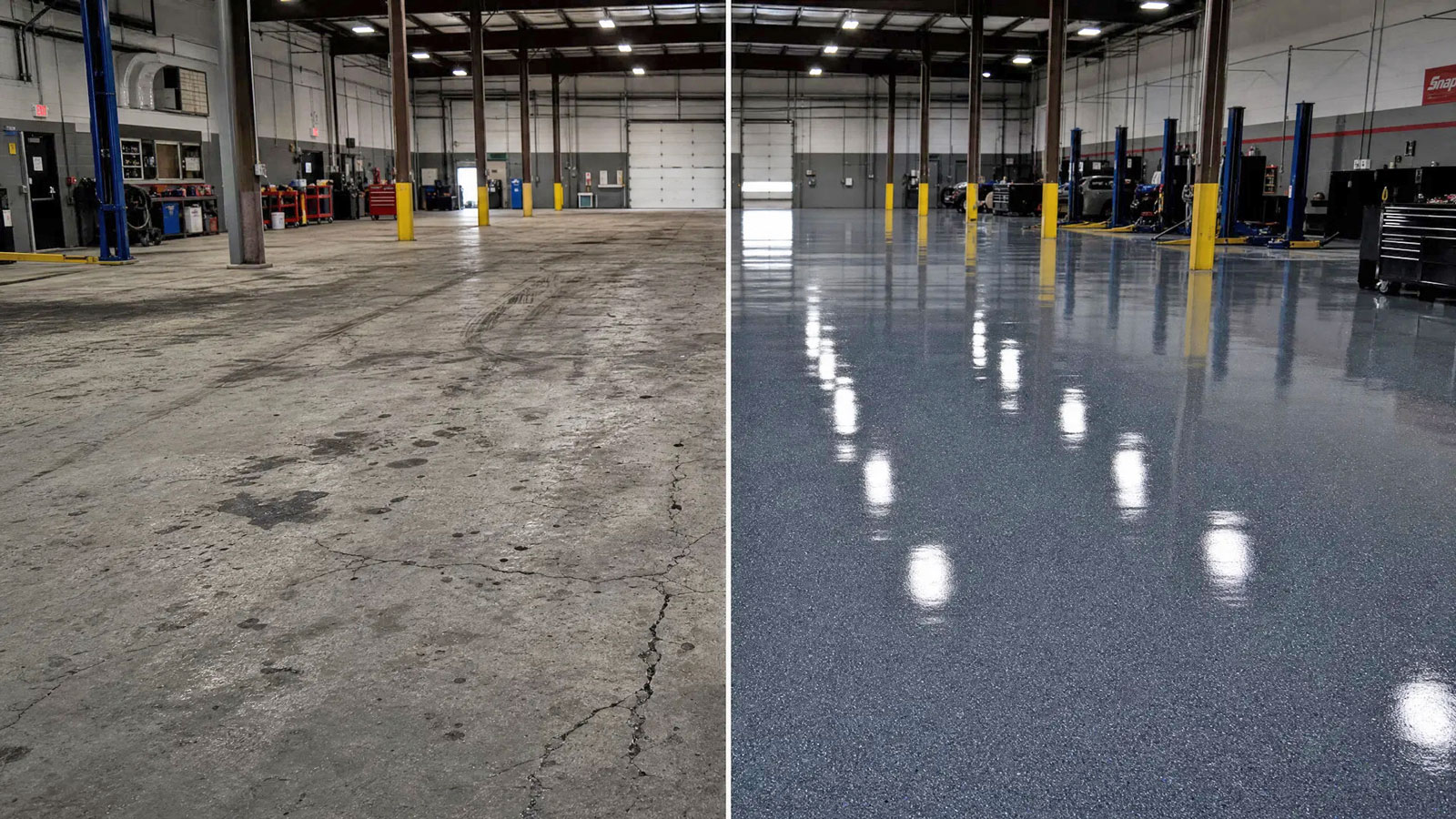 Commercial floor coating before-and-after example